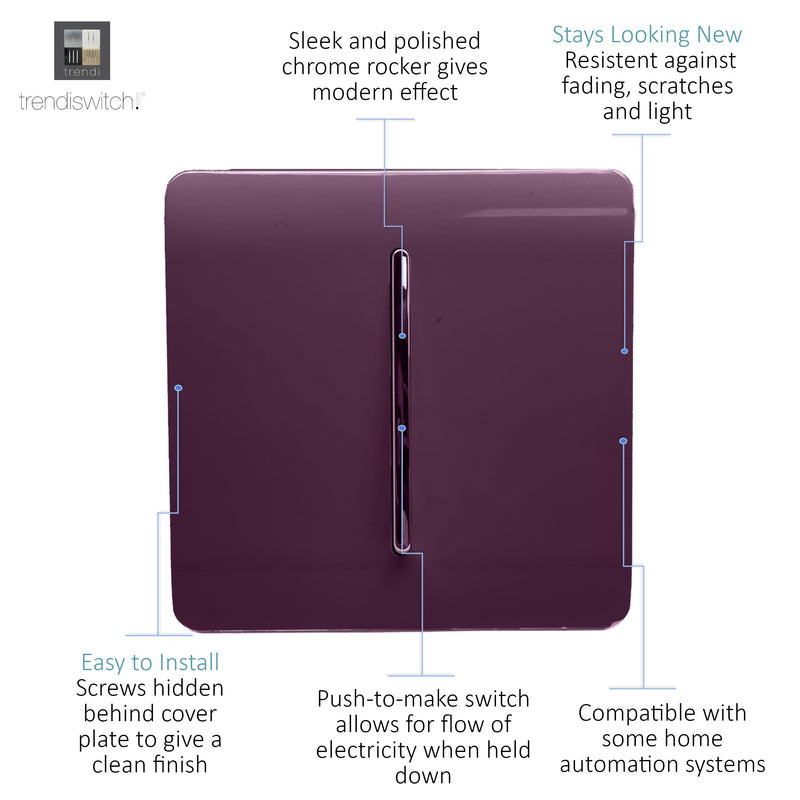 Trendi, Artistic Modern 1 Gang Doorbell Plum Finish, BRITISH MADE, (25mm Back Box Required), 5yrs Warranty • ART-DBPL