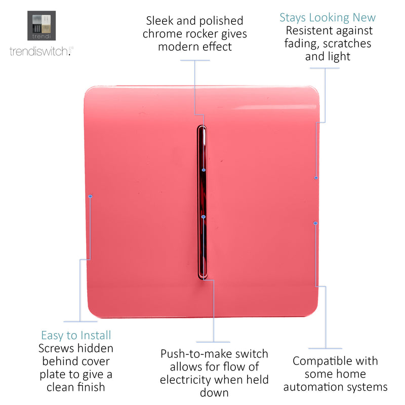 Trendi, Artistic Modern 1 Gang Doorbell Strawberry Finish, BRITISH MADE, (25mm Back Box Required), 5yrs Warranty • ART-DBSB