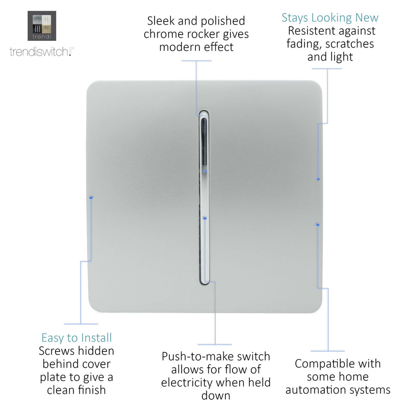 Trendi, Artistic Modern 1 Gang Doorbell Silver Finish, BRITISH MADE, (25mm Back Box Required), 5yrs Warranty • ART-DBSI