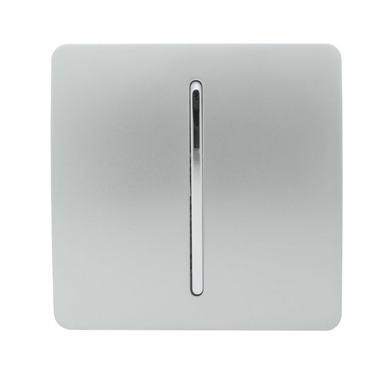 Trendi, Artistic Modern 1 Gang Retractive Home Auto.Switch Silver Finish, BRITISH MADE, (25mm Back Box Required), 5yrs Warranty • ART-SSR1SI