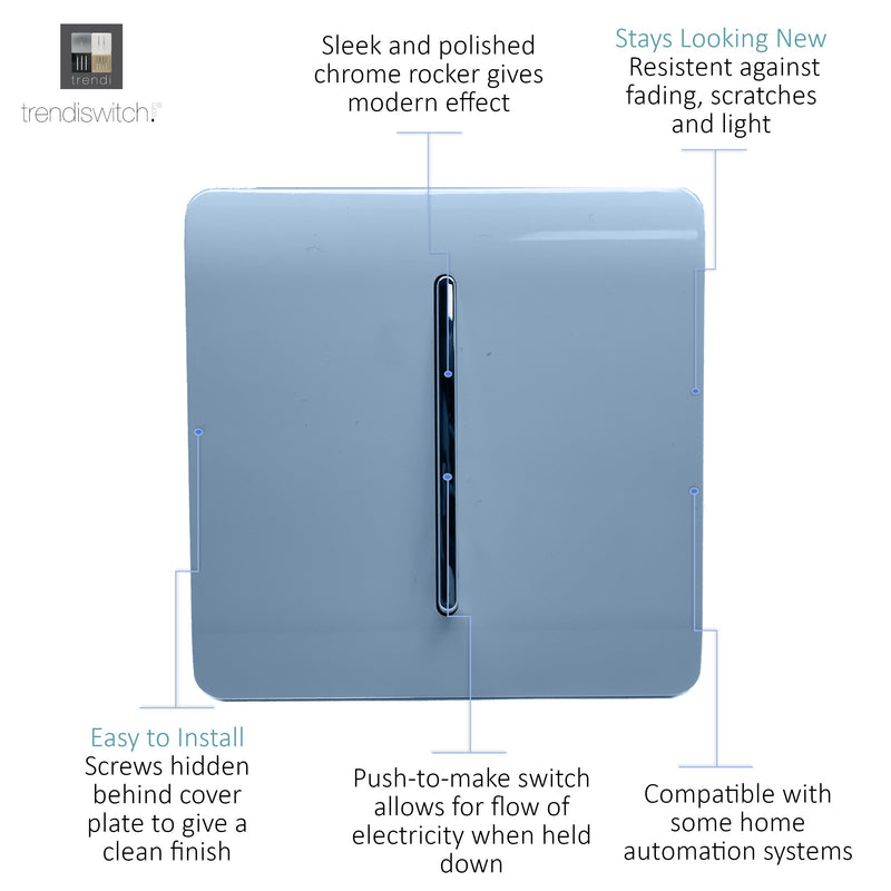 Trendi, Artistic Modern 1 Gang Doorbell Sky Finish, BRITISH MADE, (25mm Back Box Required), 5yrs Warranty • ART-DBSK