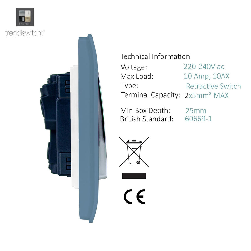 Trendi, Artistic Modern 1 Gang Doorbell Sky Finish, BRITISH MADE, (25mm Back Box Required), 5yrs Warranty • ART-DBSK