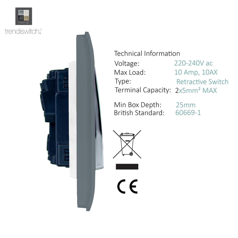 Trendi, Artistic Modern 1 Gang Doorbell Warm Grey Finish, BRITISH MADE, (25mm Back Box Required), 5yrs Warranty • ART-DBWG