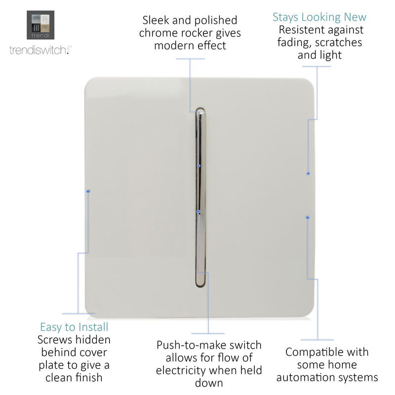 Trendi, Artistic Modern 1 Gang Doorbell Gloss White Finish, BRITISH MADE, (25mm Back Box Required), 5yrs Warranty • ART-DBWH