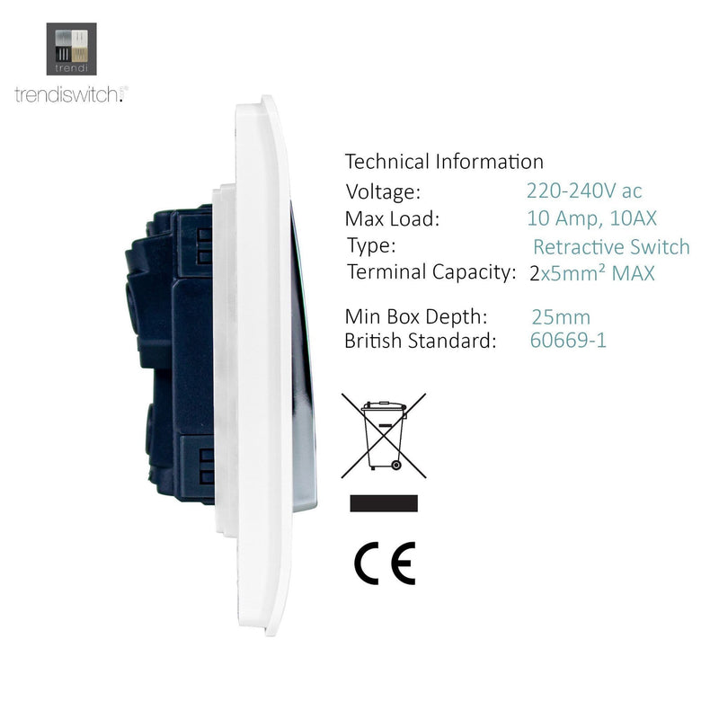 Trendi, Artistic Modern 1 Gang Doorbell Gloss White Finish, BRITISH MADE, (25mm Back Box Required), 5yrs Warranty • ART-DBWH