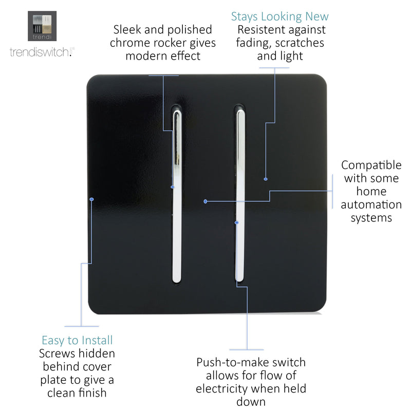Trendi, Artistic Modern 2 Gang Doorbell Gloss Black Finish, BRITISH MADE, (25mm Back Box Required), 5yrs Warranty • ART-2DBBK