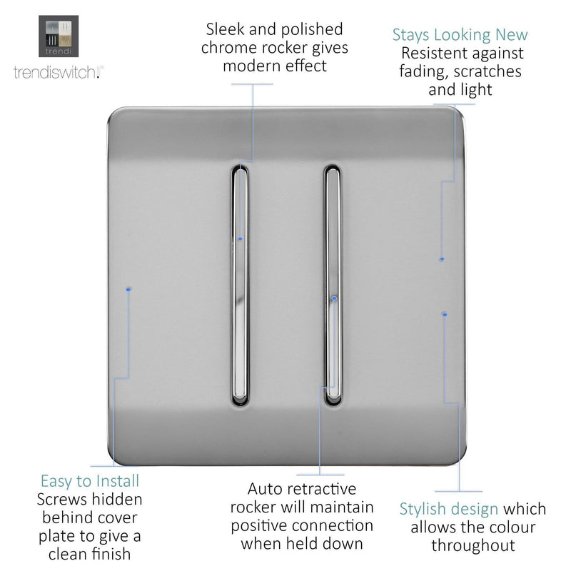 Trendi, Artistic Modern 2 Gang Doorbell Brushed Steel Finish, BRITISH MADE, (25mm Back Box Required), 5yrs Warranty • ART-2DBBS