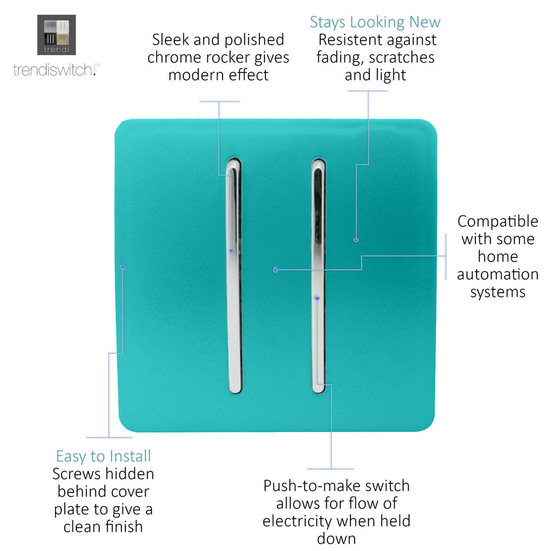 Trendi, Artistic Modern 2 Gang Doorbell Bright Teal Finish, BRITISH MADE, (25mm Back Box Required), 5yrs Warranty • ART-2DBBT
