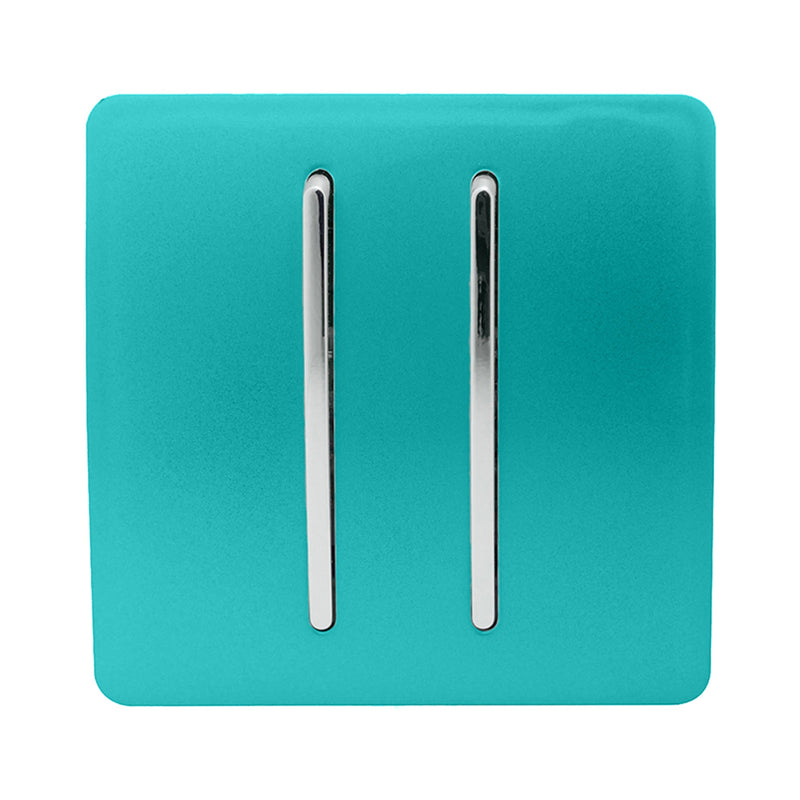 Trendi, Artistic Modern 2 Gang Doorbell Bright Teal Finish, BRITISH MADE, (25mm Back Box Required), 5yrs Warranty • ART-2DBBT
