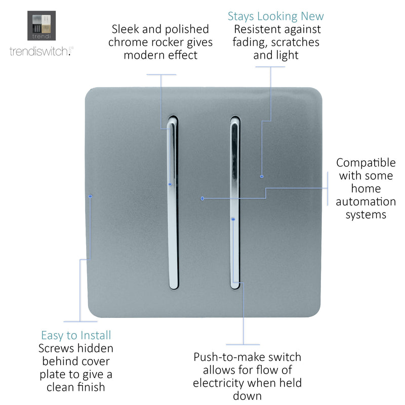 Trendi, Artistic Modern 2 Gang Doorbell Cool Grey Finish, BRITISH MADE, (25mm Back Box Required), 5yrs Warranty • ART-2DBCG