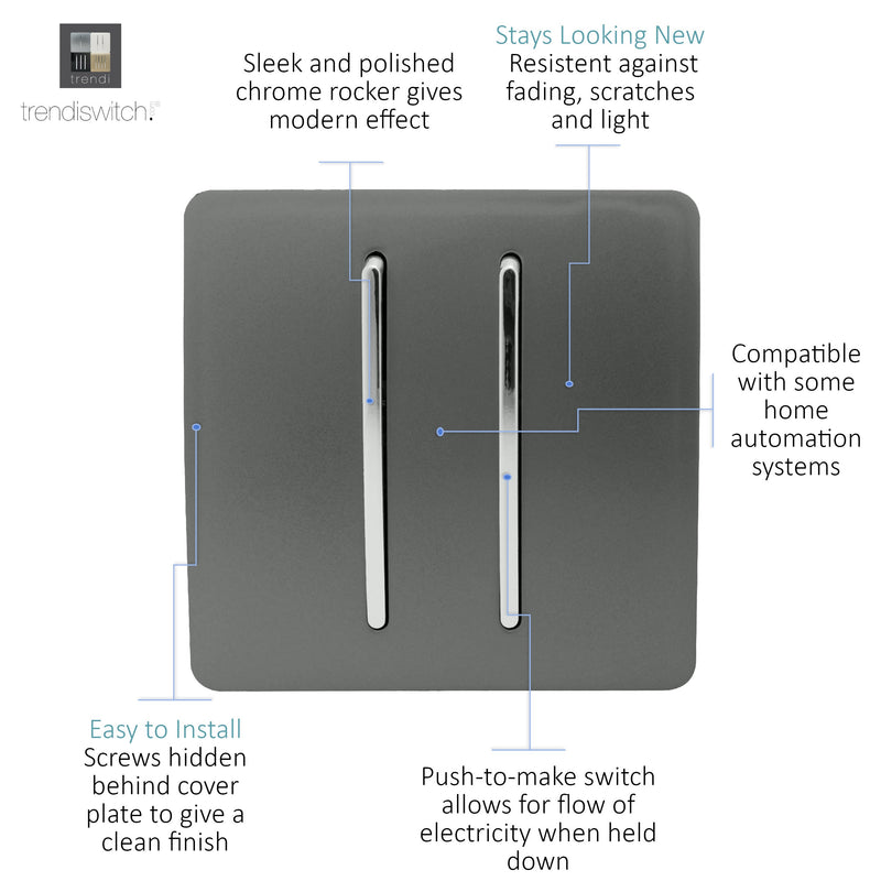 Trendi, Artistic Modern 2 Gang Doorbell Charcoal Finish, BRITISH MADE, (25mm Back Box Required), 5yrs Warranty • ART-2DBCH