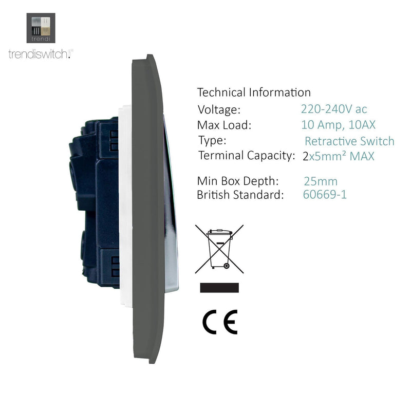 Trendi, Artistic Modern 2 Gang Doorbell Charcoal Finish, BRITISH MADE, (25mm Back Box Required), 5yrs Warranty • ART-2DBCH