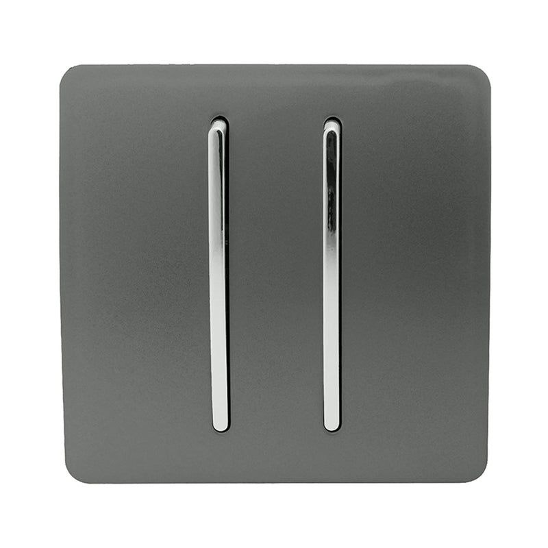 Trendi, Artistic Modern 2 Gang Retractive Home Auto.Switch Charcoal Finish, BRITISH MADE, (25mm Back Box Required), 5yrs Warranty • ART-SSR2CH