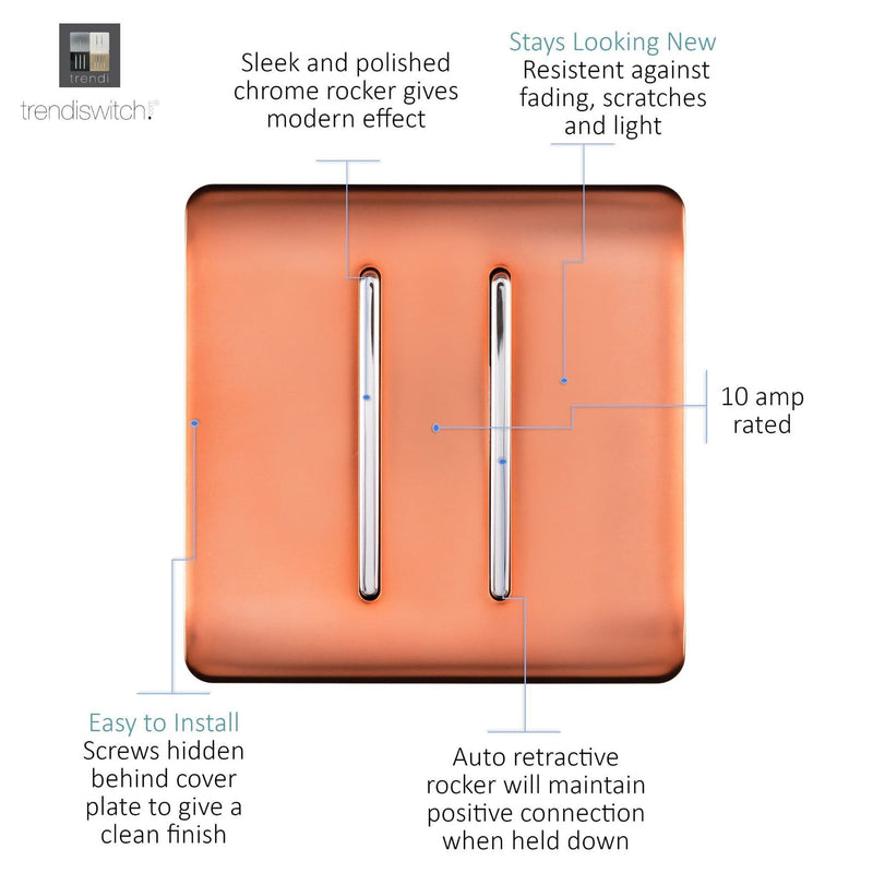 Trendi, Artistic Modern 2 Gang Doorbell Copper Finish, BRITISH MADE, (25mm Back Box Required), 5yrs Warranty • ART-2DBCPR