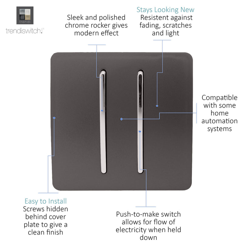 Trendi, Artistic Modern 2 Gang Doorbell Dark Brown Finish, BRITISH MADE, (25mm Back Box Required), 5yrs Warranty • ART-2DBDB