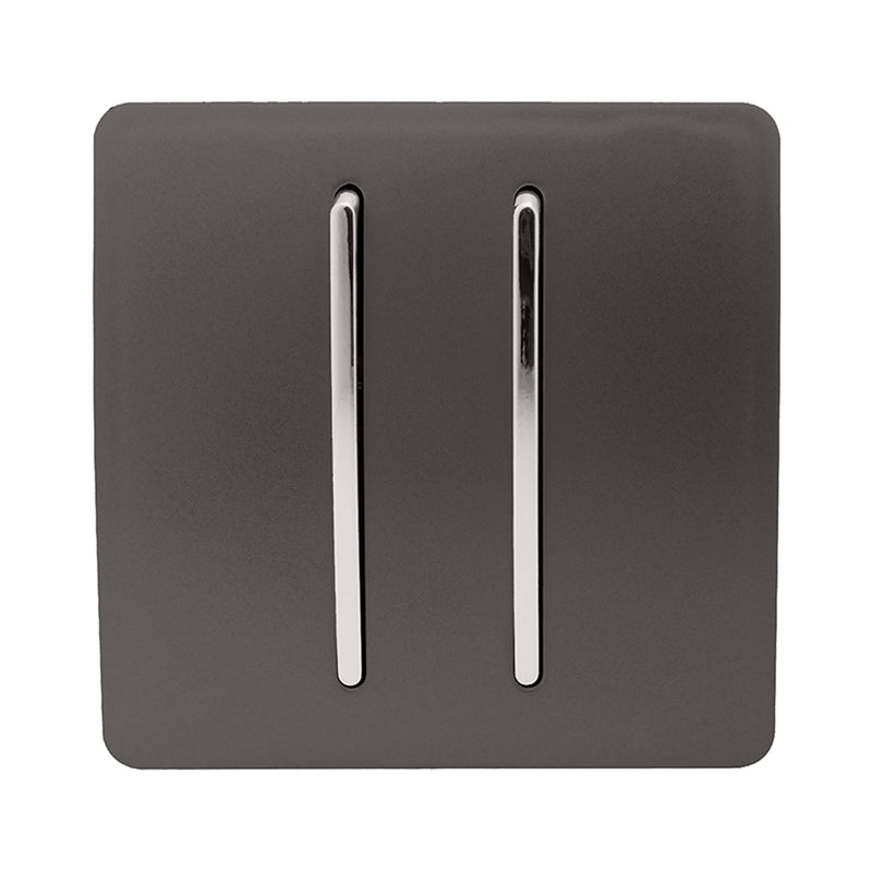 Trendi, Artistic Modern 2 Gang Retractive Home Auto.Switch Dark Brown Finish, BRITISH MADE, (25mm Back Box Required), 5yrs Warranty • ART-SSR2DB