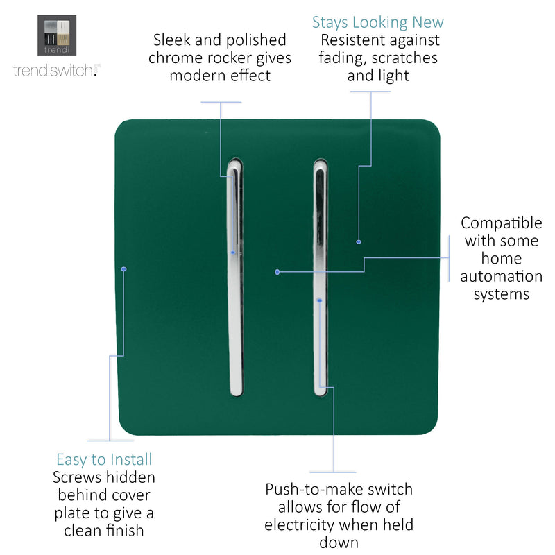 Trendi, Artistic Modern 2 Gang Retractive Home Auto.Switch Dark Green Finish, BRITISH MADE, (25mm Back Box Required), 5yrs Warranty • ART-SSR2DG
