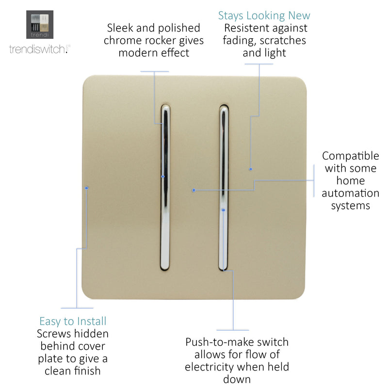 Trendi, Artistic Modern 2 Gang Doorbell Champagne Gold Finish, BRITISH MADE, (25mm Back Box Required), 5yrs Warranty • ART-2DBGO
