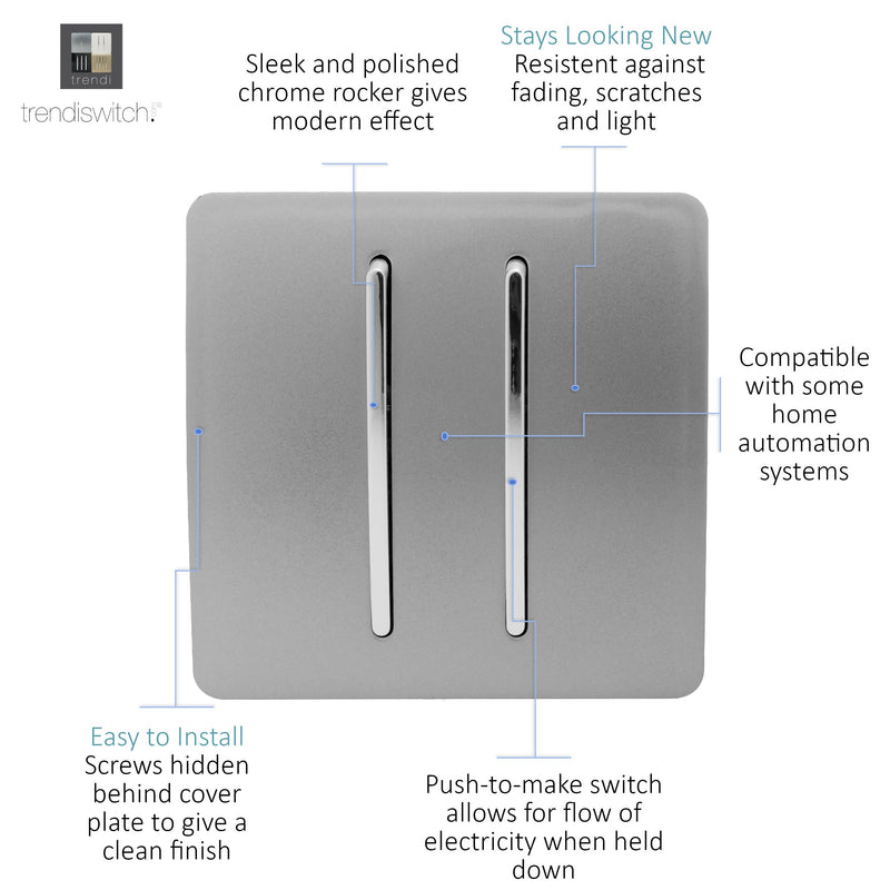 Trendi, Artistic Modern 2 Gang Doorbell Light Grey Finish, BRITISH MADE, (25mm Back Box Required), 5yrs Warranty • ART-2DBLG