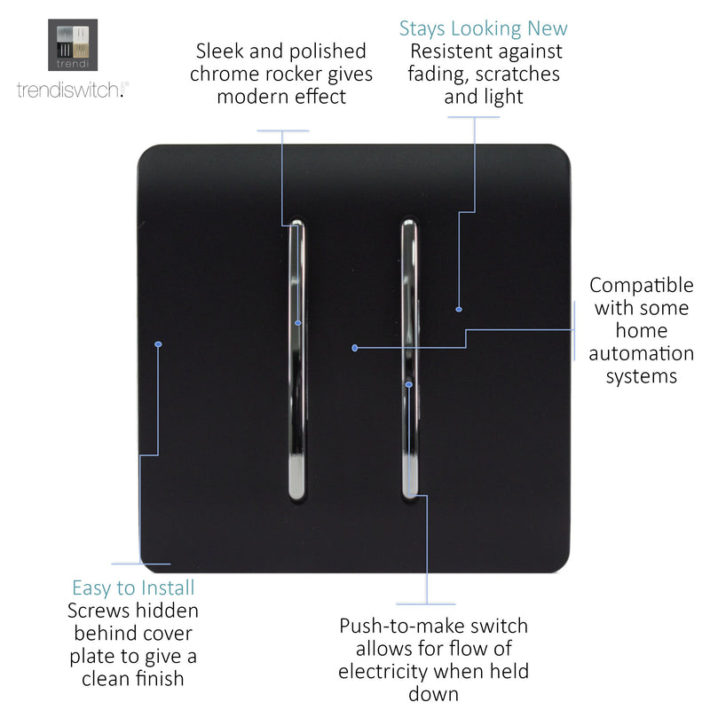 Trendi, Artistic Modern 2 Gang Doorbell Matt Black Finish, BRITISH MADE, (25mm Back Box Required), 5yrs Warranty • ART-2DBMBK