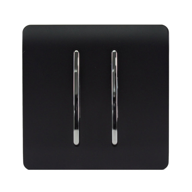 Trendi, Artistic Modern 2 Gang Doorbell Matt Black Finish, BRITISH MADE, (25mm Back Box Required), 5yrs Warranty • ART-2DBMBK