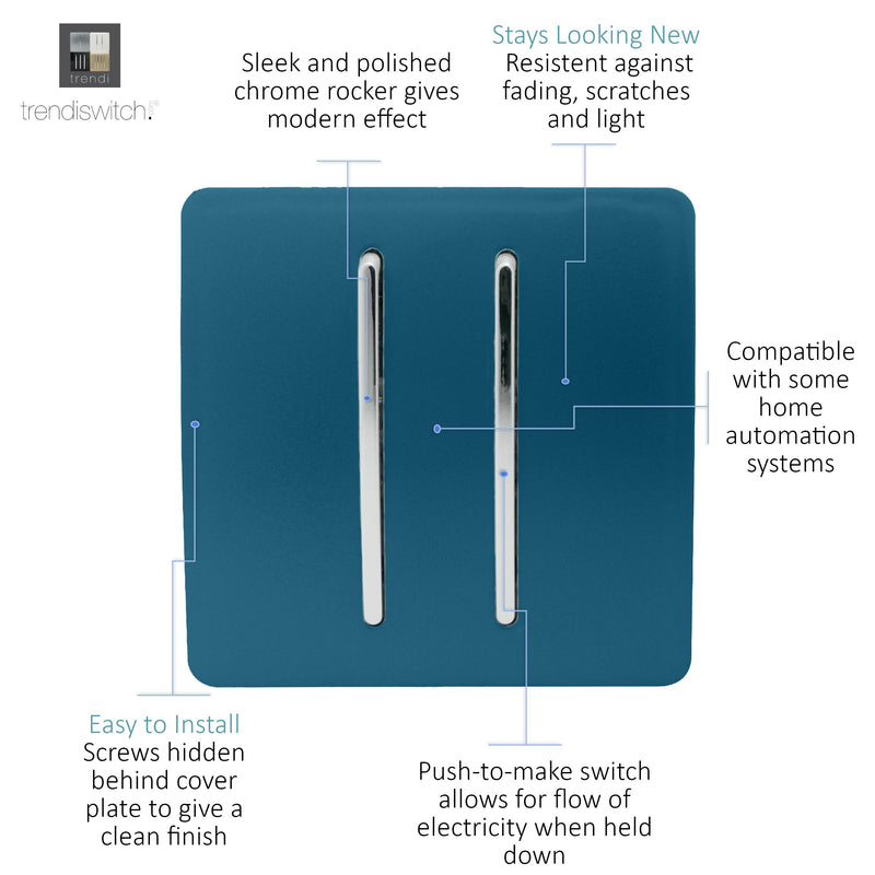 Trendi, Artistic Modern 2 Gang Doorbell Midnight Blue Finish, BRITISH MADE, (25mm Back Box Required), 5yrs Warranty • ART-2DBMD