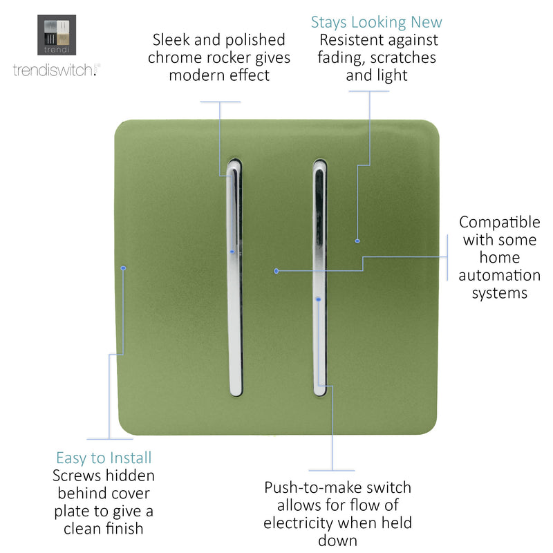 Trendi, Artistic Modern 2 Gang Doorbell Moss Green Finish, BRITISH MADE, (25mm Back Box Required), 5yrs Warranty • ART-2DBMG