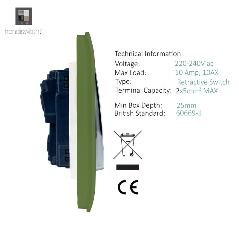 Trendi, Artistic Modern 2 Gang Doorbell Moss Green Finish, BRITISH MADE, (25mm Back Box Required), 5yrs Warranty • ART-2DBMG