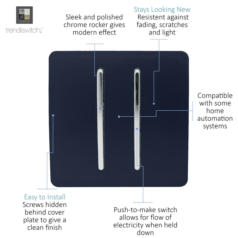 Trendi, Artistic Modern 2 Gang Doorbell Navy Blue Finish, BRITISH MADE, (25mm Back Box Required), 5yrs Warranty • ART-2DBNV