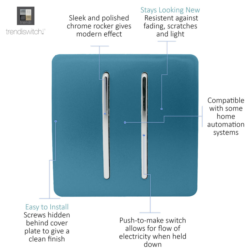 Trendi, Artistic Modern 2 Gang Doorbell Ocean Blue Finish, BRITISH MADE, (25mm Back Box Required), 5yrs Warranty • ART-2DBOB