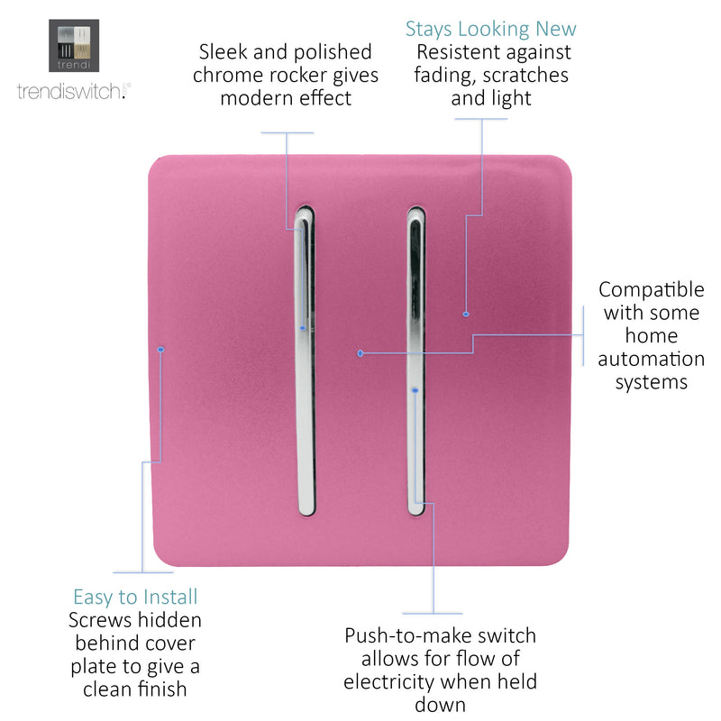 Trendi, Artistic Modern 2 Gang Doorbell Pink Finish, BRITISH MADE, (25mm Back Box Required), 5yrs Warranty • ART-2DBPK