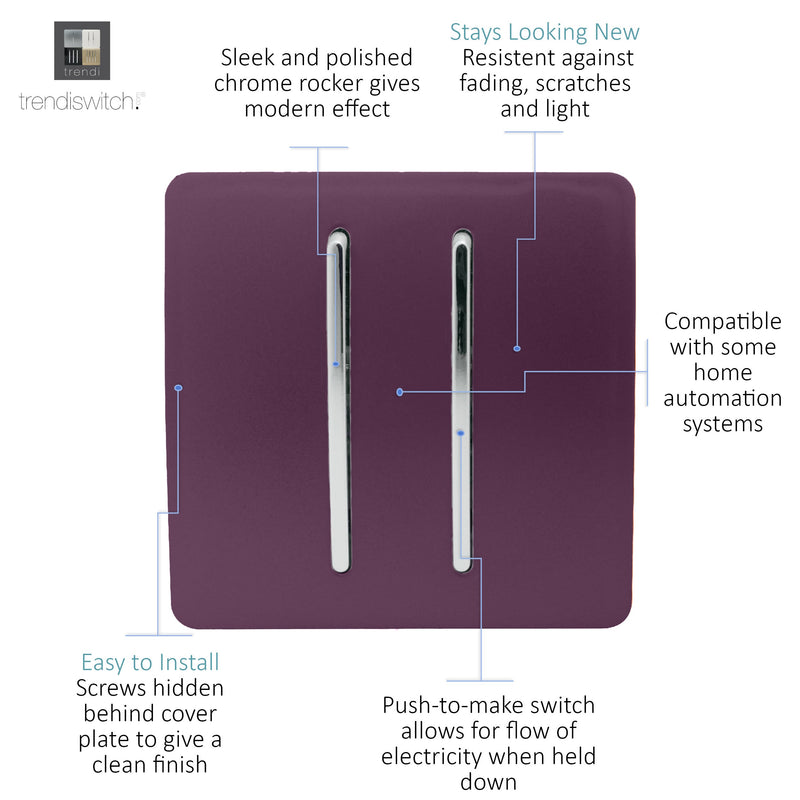 Trendi, Artistic Modern 2 Gang Doorbell Plum Finish, BRITISH MADE, (25mm Back Box Required), 5yrs Warranty • ART-2DBPL