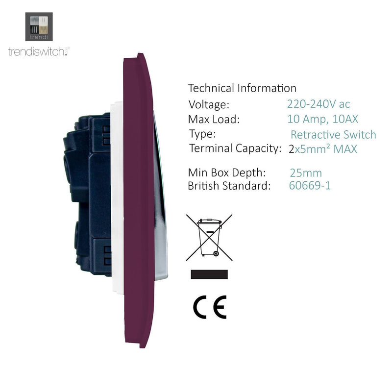 Trendi, Artistic Modern 2 Gang Doorbell Plum Finish, BRITISH MADE, (25mm Back Box Required), 5yrs Warranty • ART-2DBPL