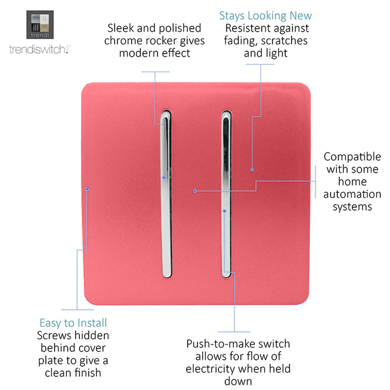 Trendi, Artistic Modern 2 Gang Doorbell Strawberry Finish, BRITISH MADE, (25mm Back Box Required), 5yrs Warranty • ART-2DBSB