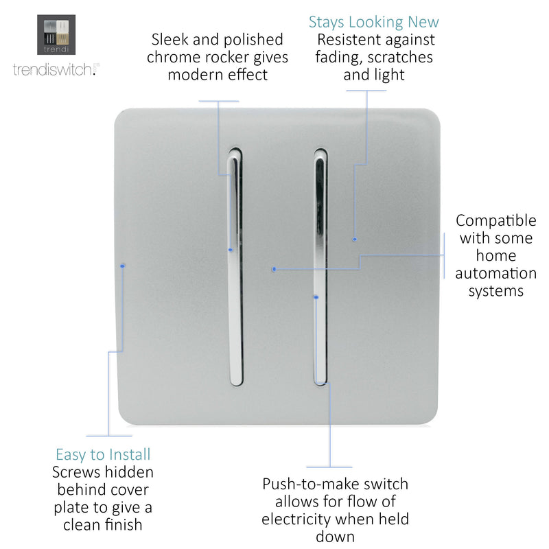 Trendi, Artistic Modern 2 Gang Doorbell Silver Finish, BRITISH MADE, (25mm Back Box Required), 5yrs Warranty • ART-2DBSI