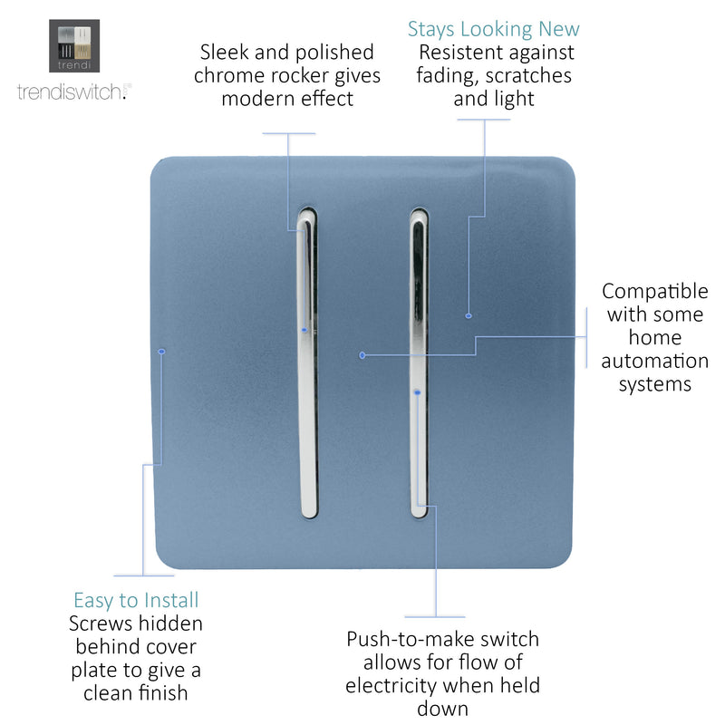 Trendi, Artistic Modern 2 Gang Doorbell Sky Finish, BRITISH MADE, (25mm Back Box Required), 5yrs Warranty • ART-2DBSK