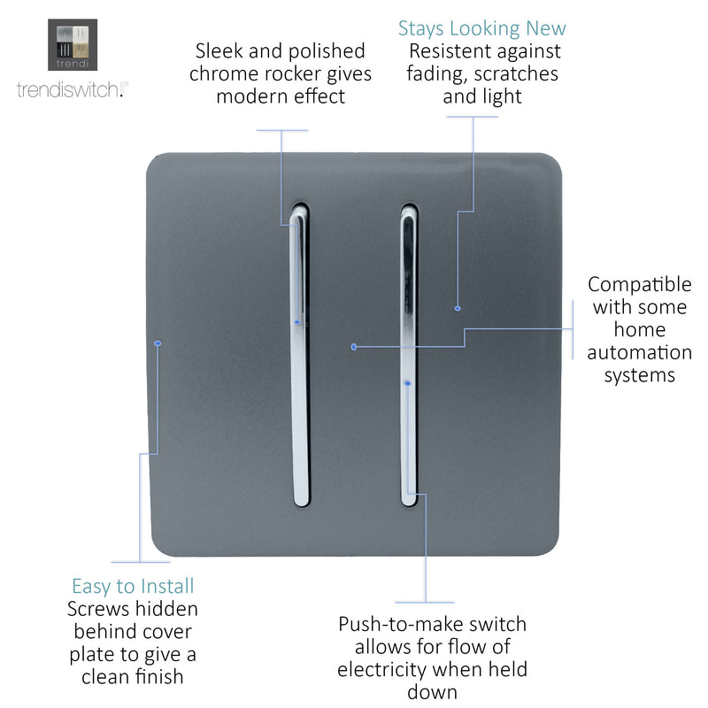 Trendi, Artistic Modern 2 Gang Doorbell Warm Grey Finish, BRITISH MADE, (25mm Back Box Required), 5yrs Warranty • ART-2DBWG