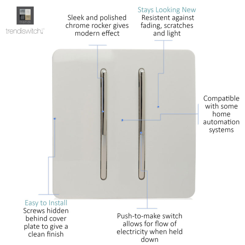 Trendi, Artistic Modern 2 Gang Doorbell Gloss White Finish, BRITISH MADE, (25mm Back Box Required), 5yrs Warranty • ART-2DBWH