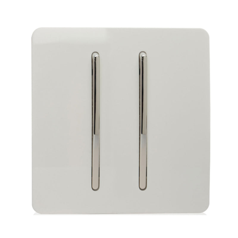 Trendi, Artistic Modern 2 Gang Doorbell Gloss White Finish, BRITISH MADE, (25mm Back Box Required), 5yrs Warranty • ART-2DBWH