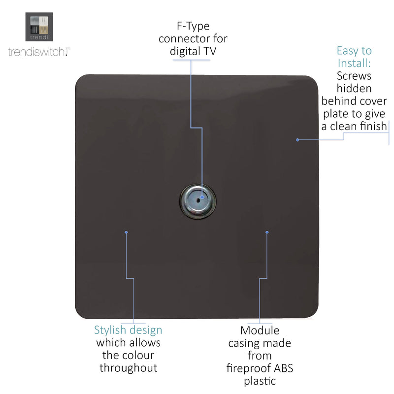 Trendi, Artistic Modern TV Co-Axial 1 Gang Gloss Black Finish, BRITISH MADE, (25mm Back Box Required), 5yrs Warranty • ART-TVSBK
