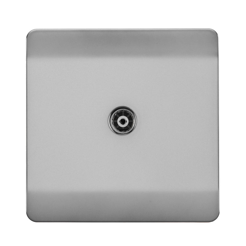 Trendi, Artistic Modern TV Co-Axial 1 Gang Brushed Steel Finish, BRITISH MADE, (25mm Back Box Required), 5yrs Warranty • ART-TVSBS