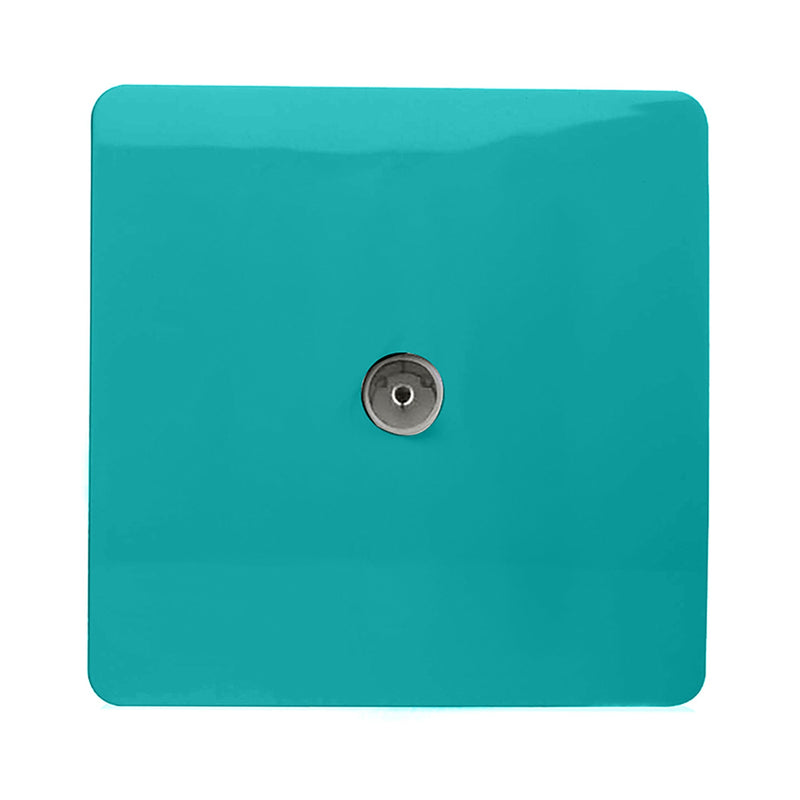 Trendi, Artistic Modern TV Co-Axial 1 Gang Bright Teal Finish, BRITISH MADE, (25mm Back Box Required), 5yrs Warranty • ART-TVSBT
