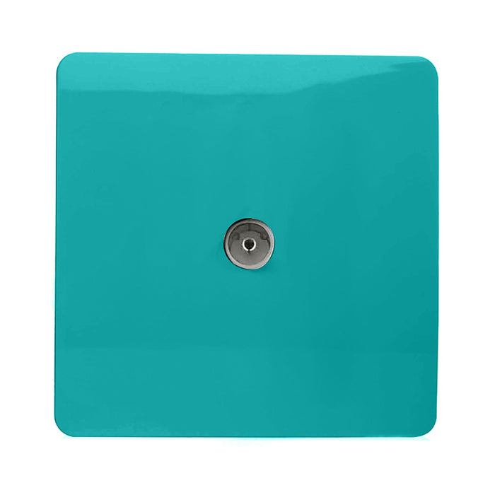 Trendi, Artistic Modern TV Co-Axial 1 Gang Bright Teal Finish, BRITISH MADE, (25mm Back Box Required), 5yrs Warranty • ART-TVSBT