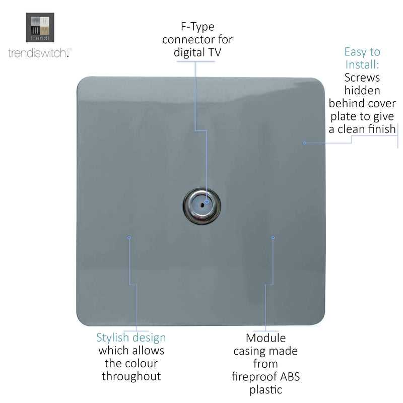 Trendi, Artistic Modern TV Co-Axial 1 Gang Cool Grey Finish, BRITISH MADE, (25mm Back Box Required), 5yrs Warranty • ART-TVSCG
