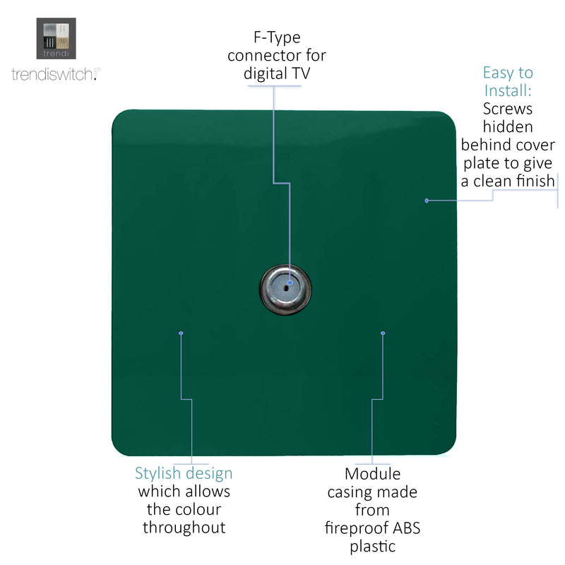 Trendi, Artistic Modern TV Co-Axial 1 Gang Dark Green Finish, BRITISH MADE, (25mm Back Box Required), 5yrs Warranty • ART-TVSDG