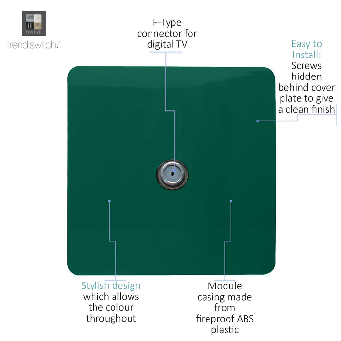 Trendi, Artistic Modern TV Co-Axial 1 Gang Dark Green Finish, BRITISH MADE, (25mm Back Box Required), 5yrs Warranty • ART-TVSDG