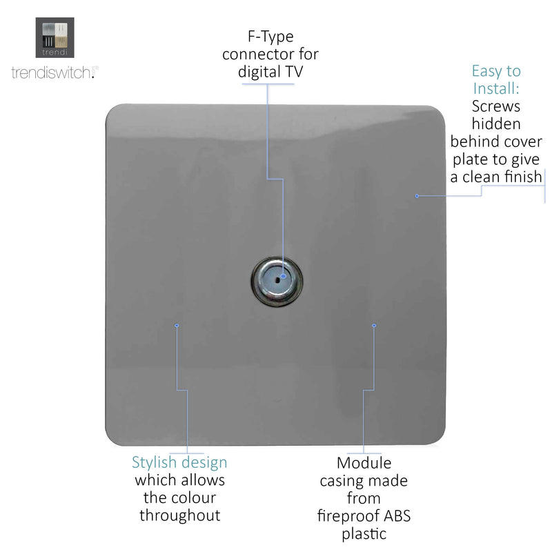 Trendi, Artistic Modern TV Co-Axial 1 Gang Light Grey Finish, BRITISH MADE, (25mm Back Box Required), 5yrs Warranty • ART-TVSLG