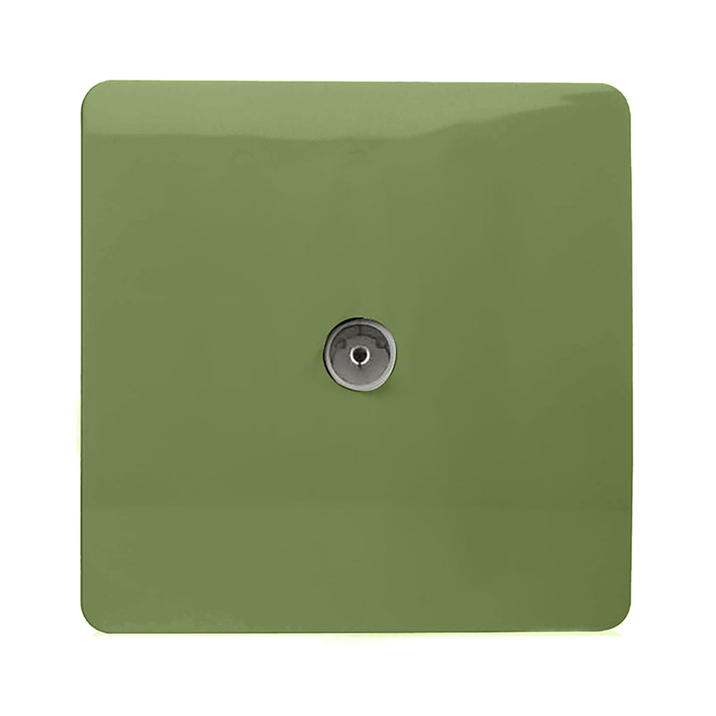 Trendi, Artistic Modern TV Co-Axial 1 Gang Moss Green Finish, BRITISH MADE, (25mm Back Box Required), 5yrs Warranty • ART-TVSMG