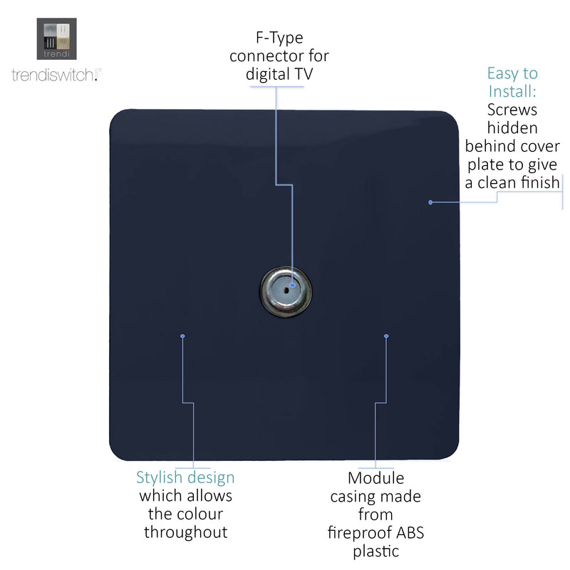 Trendi, Artistic Modern TV Co-Axial 1 Gang Navy Blue Finish, BRITISH MADE, (25mm Back Box Required), 5yrs Warranty • ART-TVSNV