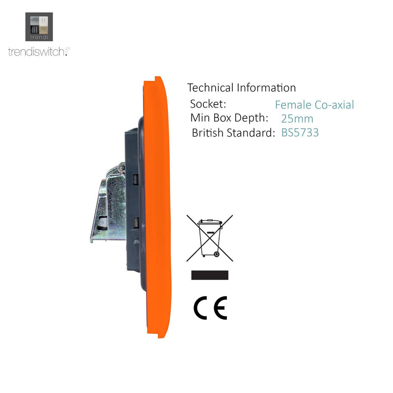 Trendi, Artistic Modern TV Co-Axial 1 Gang Orange Finish, BRITISH MADE, (25mm Back Box Required), 5yrs Warranty • ART-TVSOR